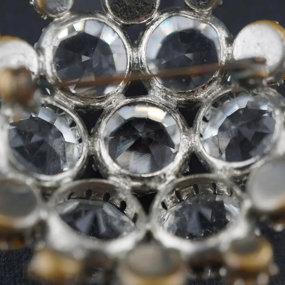 Vintage Clear Rhinestone Dome Cluster Brooch Silver Tone Pin Statement Retro MCM